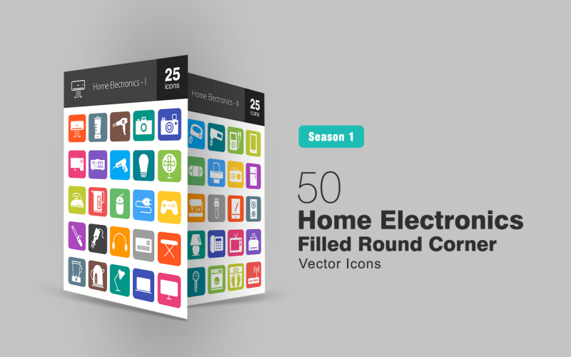 50 Home Electronics Gefüllte runde Ecke Icon Set