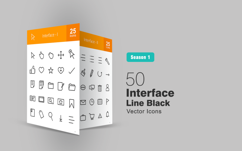 Download Набор иконок "50 Interface Line Icon Set" / 50 Interface Line Icon Set - Набор иконок на тему графика interface icons user display ui icon mouse click lock warning alert calendar clock email attachment document file configuration iconbunny flat