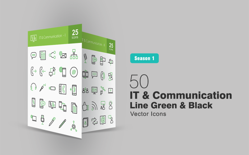 50 IT & komunikační linka zelená a černá sada ikon