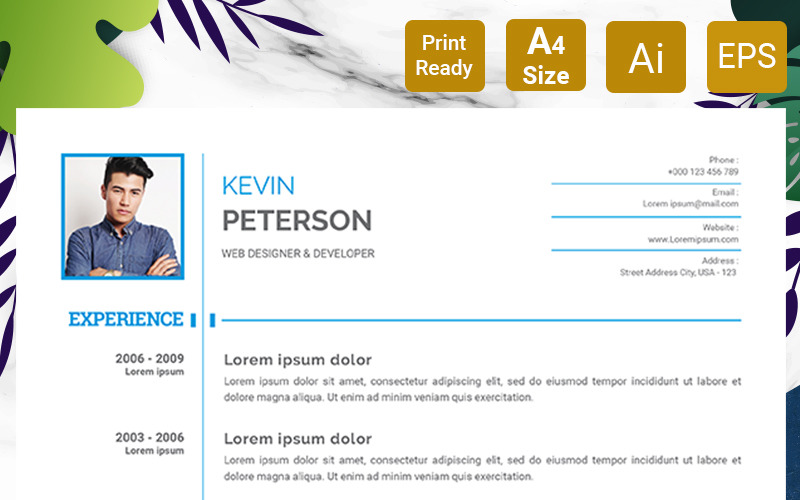 Download Резюме "Kevin Peterson - Web Designer Resume Template" / Kevin Peterson - Web Designer Resume Template - Резюме на тему графика a4,resume,ai,clean,cover,letter,creative,curriculum,vitae,cv,employment,job,modern,eps,us,cmyk,minimalist,portfolio,set