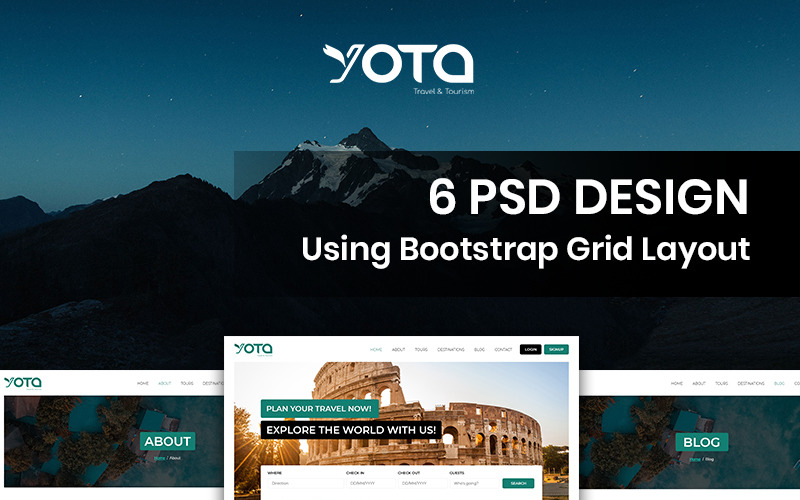 Download PSD шаблон "Yota - Travel & Tour PSD Template" / Yota - Travel & Tour PSD Template - PSD шаблон на тему графика travel tour template theme psd photoshop