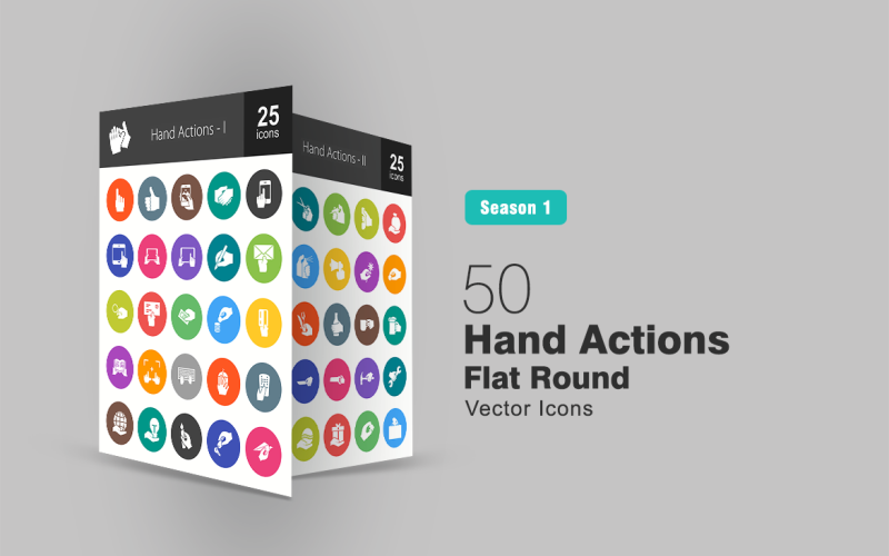 50 actions de la main jeu d'icônes rondes plates