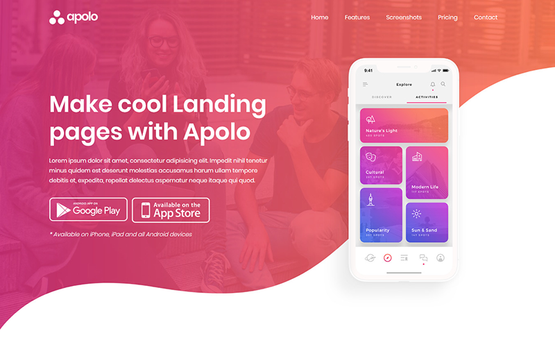 Apolo - Modello di pagina di destinazione dell'app