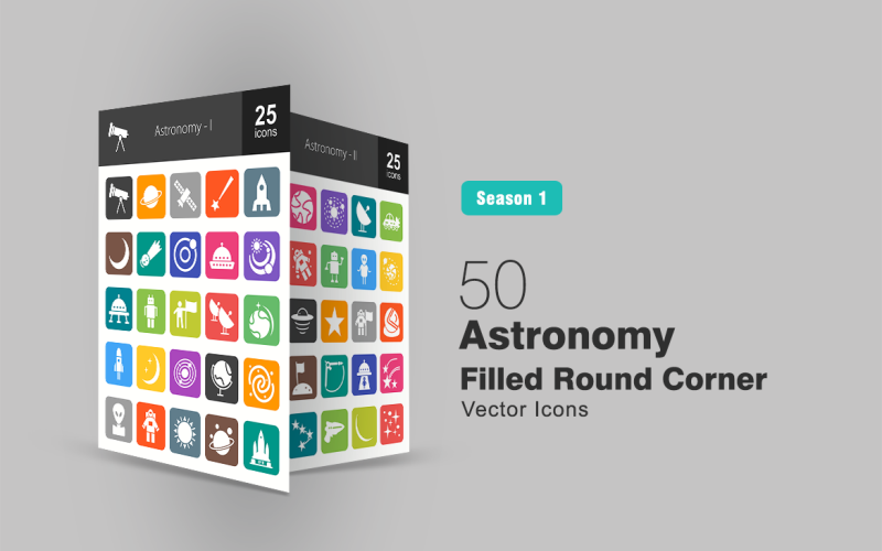 50 астрономії заповнені круглі куточок набір іконок