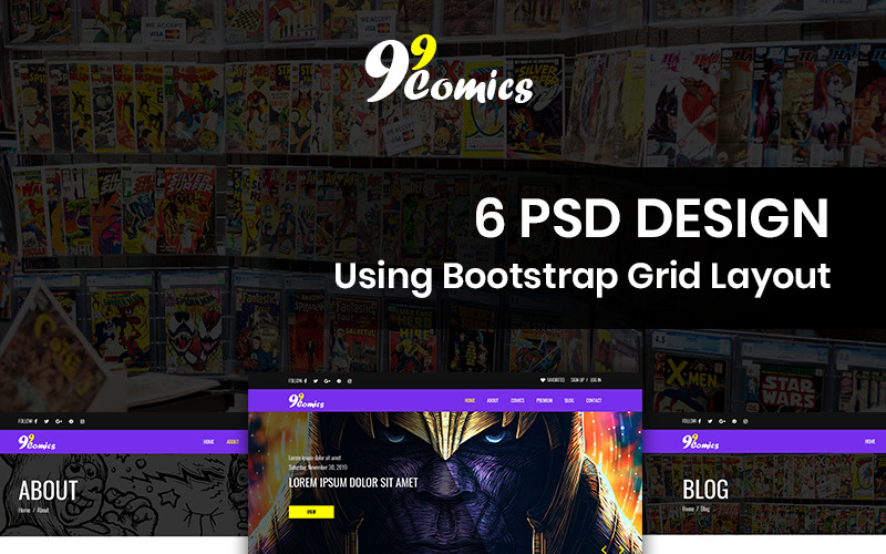 Download PSD шаблон "99 comics - Comics PSD Template" / 99 comics - Comics PSD Template - PSD шаблон на тему графика comics animation manga kids template theme psd photoshop