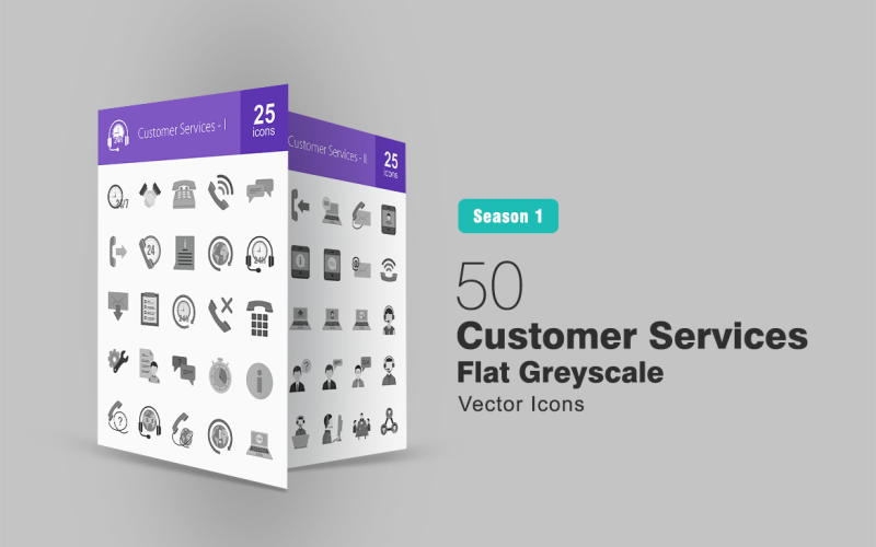 Download Набор иконок "50 Customer Services Flat Greyscale Icon Set" / 50 Customer Services Flat Greyscale Icon Set - Набор иконок на тему графика customer services icon handshake call message communicate help information support checklist configurations data global online contact us email text question