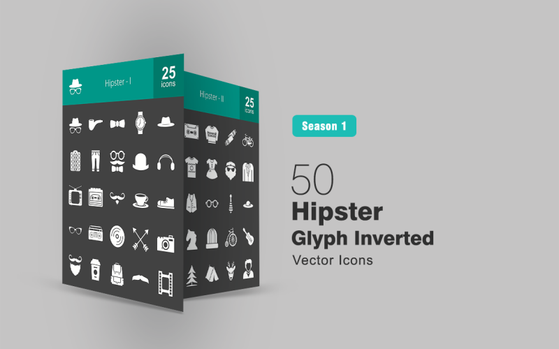 Download Набор иконок "50 Hipster Glyph Inverted Icon Set" / 50 Hipster Glyph Inverted Icon Set - Набор иконок на тему графика hipster icon style smoking pipe bow tie watch hat shirt trousers headphones music player television moustache tea shoe glasses man