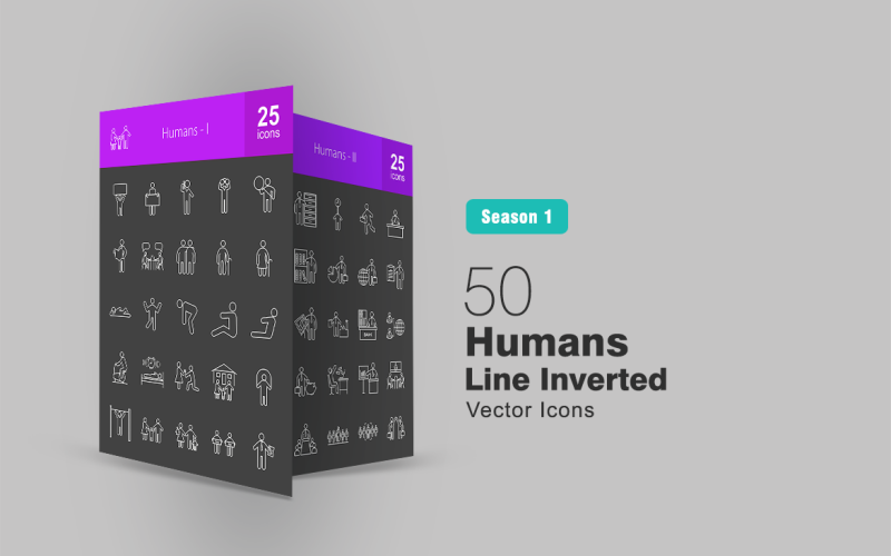 50 humanos línea invertida conjunto de iconos