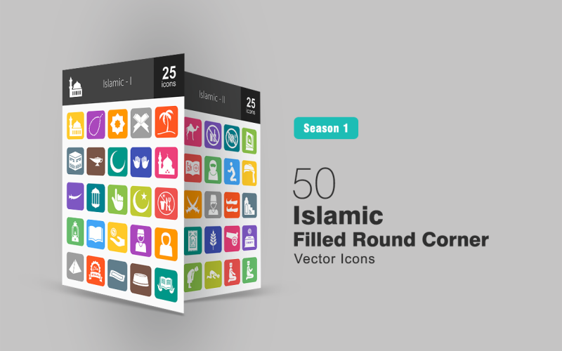 Download Набор иконок "50 Islamic Filled Round Corner Icon Set" / 50 Islamic Filled Round Corner Icon Set - Набор иконок на тему графика islamic,mosque,prayer,lamp,moon,praying,sword,star,fasting,donation,religion,camel,religious,carpet,turban