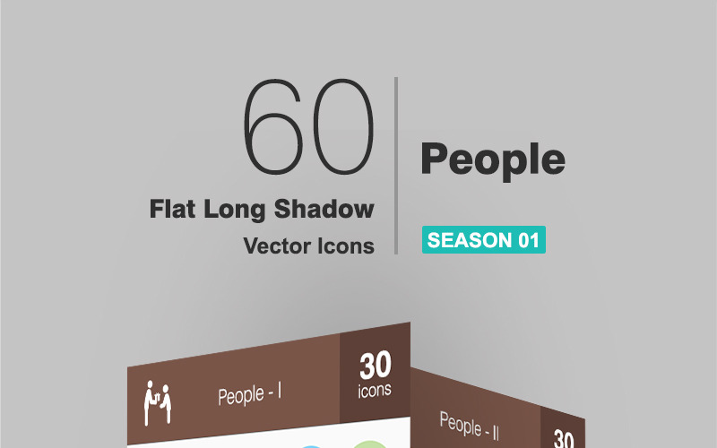 60 People Flat Long Shadow Icon Set
