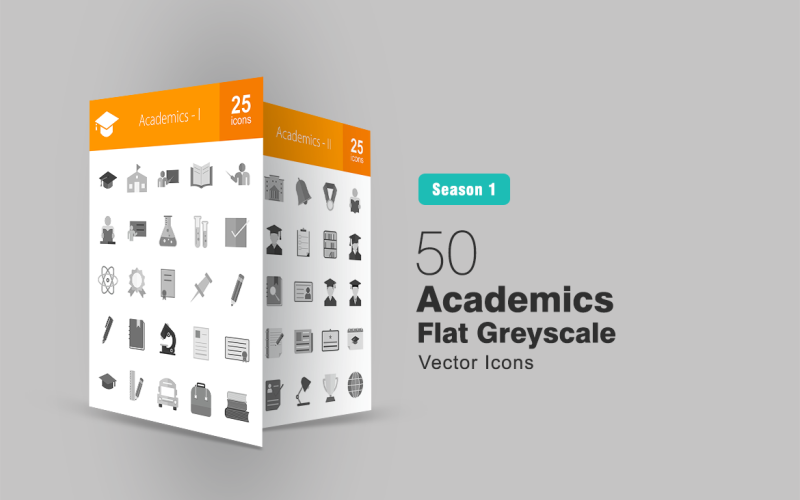 Download Набор иконок "50 Academics Flat Greyscale Icon Set" / 50 Academics Flat Greyscale Icon Set - Набор иконок на тему графика education icon academics science school student teacher study educate teach books homework assignment degree graduation convocation professor stationery iconbunny flat