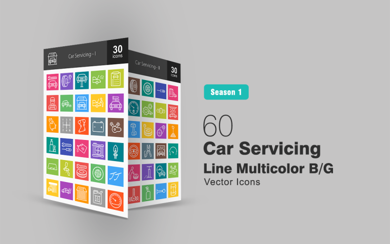 Download Набор иконок "60 Car Servicing Line Multicolor B/G Icon Set" / 60 Car Servicing Line Multicolor B/G Icon Set - Набор иконок на тему графика car icon servicing repair tyre oil mechanic service station engine wrench shifter battery motor jack tools windshield garage auto mobile