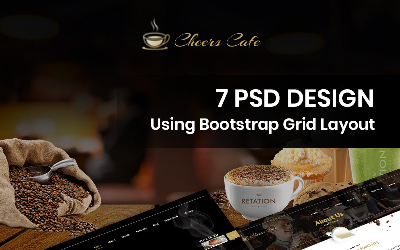 Download PSD шаблон "Cheers Cafe - Coffee Shop PSD Template" / Cheers Cafe - Coffee Shop PSD Template - PSD шаблон на тему графика coffee cafe shop drinks template theme psd photoshop