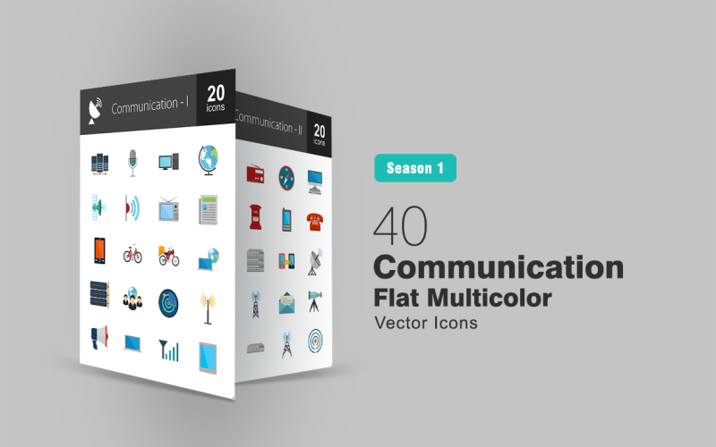 Download Набор иконок "40 Communication Flat Multicolor Icon Set" / 40 Communication Flat Multicolor Icon Set - Набор иконок на тему графика communication icon communicate connection connectivity telecom computing internet media newspapericon laptop network signals globe satellite broadcast device data transfer iconbunny