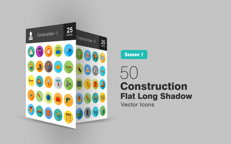 Download Набор иконок "50 Construction Flat Long Shadow Icon Set" / 50 Construction Flat Long Shadow Icon Set - Набор иконок на тему графика construction icon building cement wall engineer architecture civil engineering under hammer scaffolding shovel wire tools equipment boots paint worker iconbunny