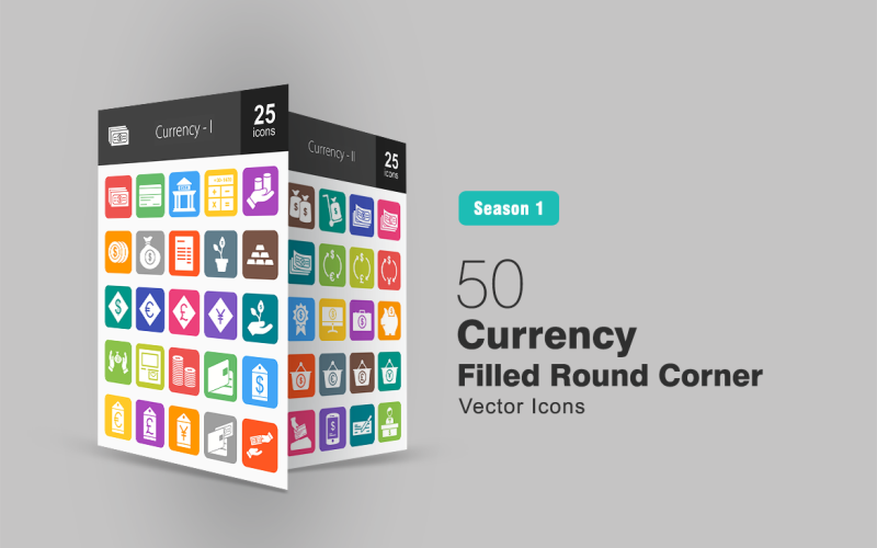 Download Набор иконок "50 Currency Filled Round Corner Icon Set" / 50 Currency Filled Round Corner Icon Set - Набор иконок на тему графика currency,icon,money,credit,card,bank,inflation,dollar,coin,bill,gold,euro,pound,yen,investment,cash,wallet,donation,cart,online