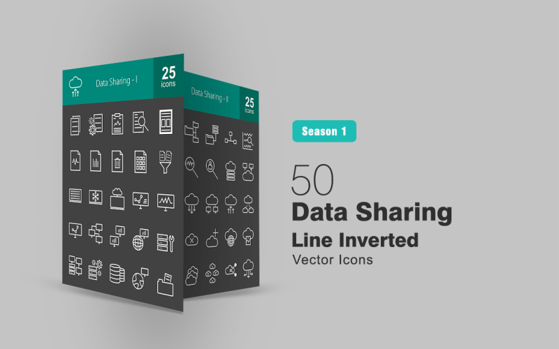 Download Набор иконок "50 Data Sharing Line Inverted Icon Set" / 50 Data Sharing Line Inverted Icon Set - Набор иконок на тему графика data icon sharing documents management find business charts analysis filter network cloud connection global servers file shared folders connectivity access