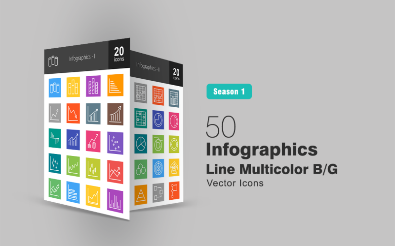 Ensemble d'icônes B / G multicolore 40 ligne infographie