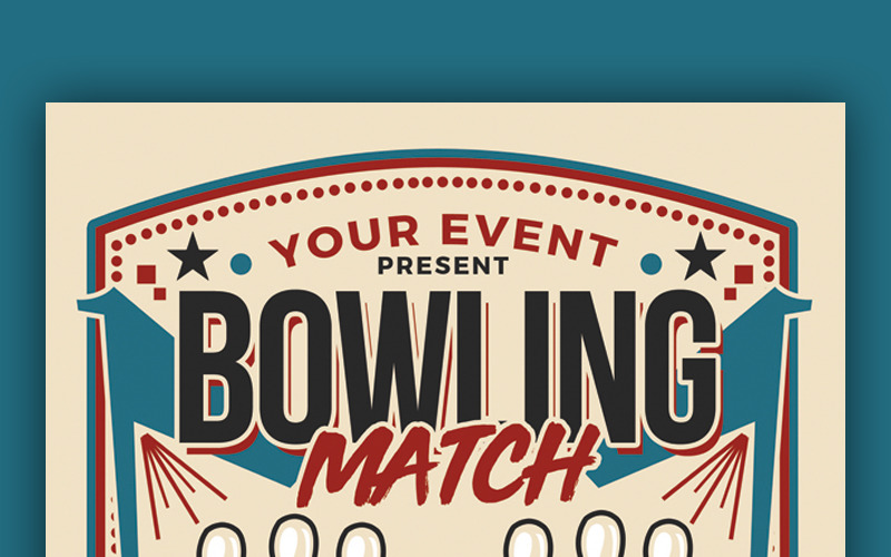 Flyer de match de bowling rétro - modèle d'identité d'entreprise