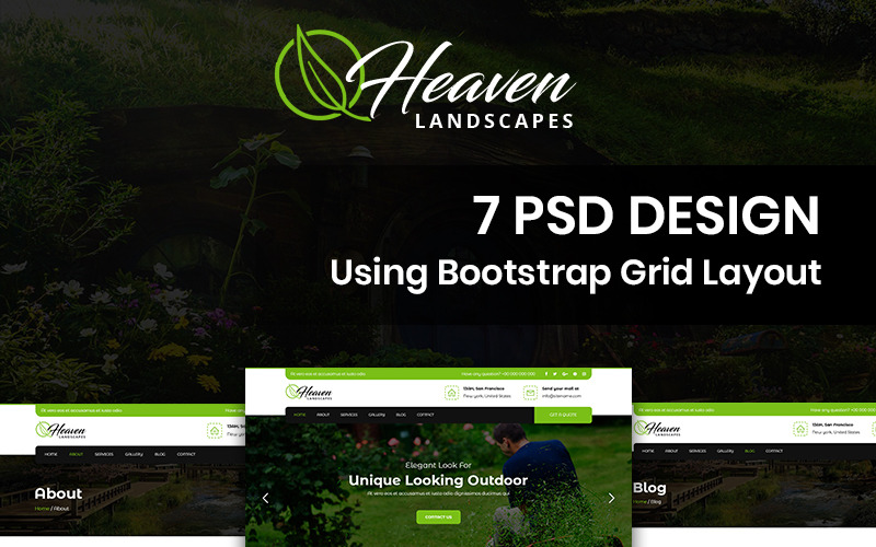 Download PSD шаблон "Heaven Landscapes - Landscapes Services PSD Template" / Heaven Landscapes - Landscapes Services PSD Template - PSD шаблон на тему графика landscapes services gardening template theme psd photoshop