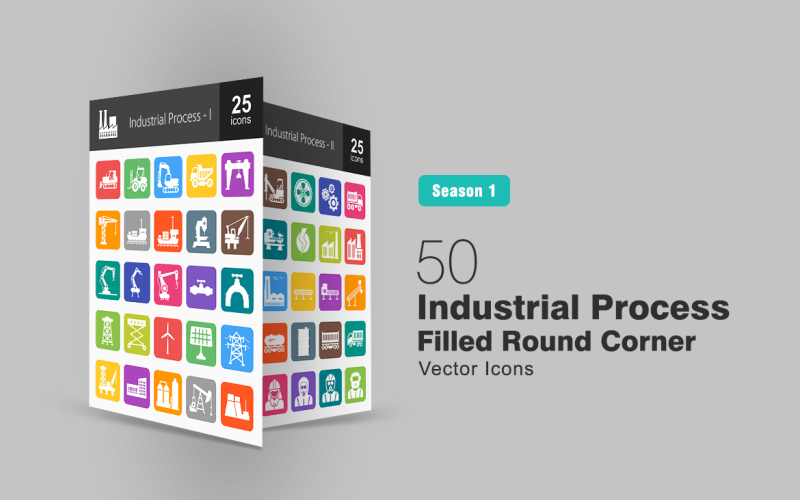 Download Набор иконок "50 Industrial Process Filled Round Corner Icon Set" / 50 Industrial Process Filled Round Corner Icon Set - Набор иконок на тему графика industry icon heavy machinery bulldozer crane cargo machine robot valve lifter windmill solar panel power oil stock refinery nuclear plant