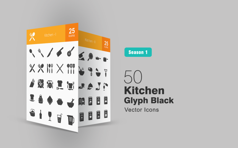 50 кухні гліфів набір іконок