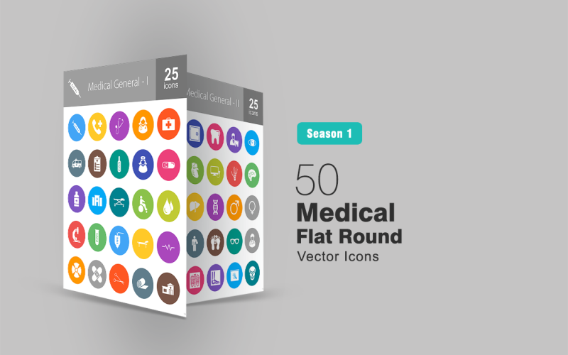 Download Набор иконок "50 Medical Flat Round Icon Set" / 50 Medical Flat Round Icon Set - Набор иконок на тему графика medical icon medicine healthcare health doctor surgeon nurse syringe ambulance first aid hospital organ patient examination blood injury human iconbunny
