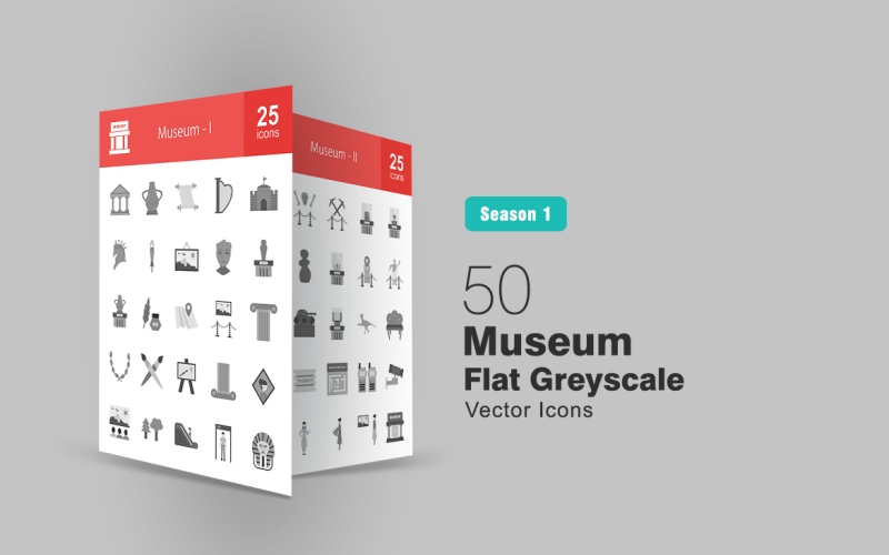 Download Набор иконок "50 Museum Flat Greyscale Icon Set" / 50 Museum Flat Greyscale Icon Set - Набор иконок на тему графика museum,icon,building,antique,harp,castle,scroll,ancient,painting,monument,display,map,exhibit,canvass,escalator,jewel,sculpture,crown,dinosaur,tag
