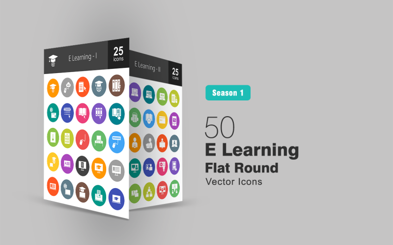 Набор плоских круглых иконок 50 E Learning
