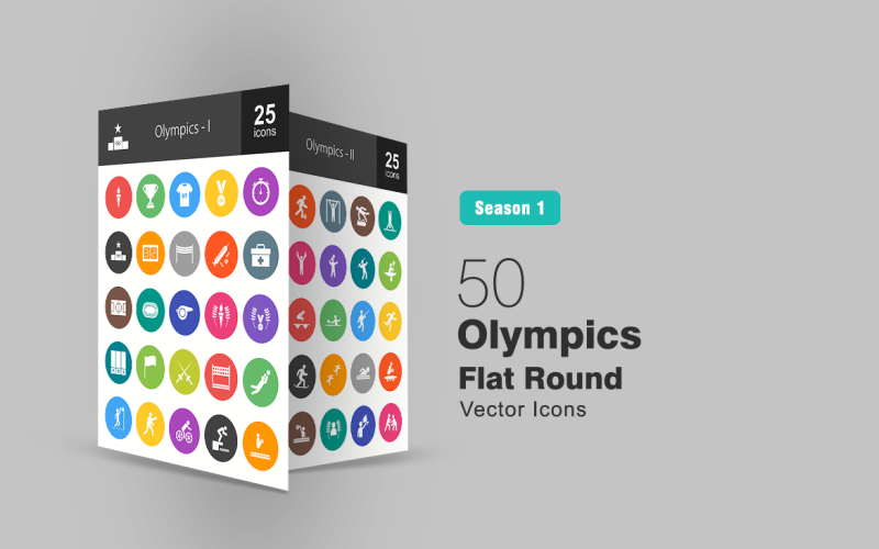 50 Олимпийских игр плоский круглый набор иконок