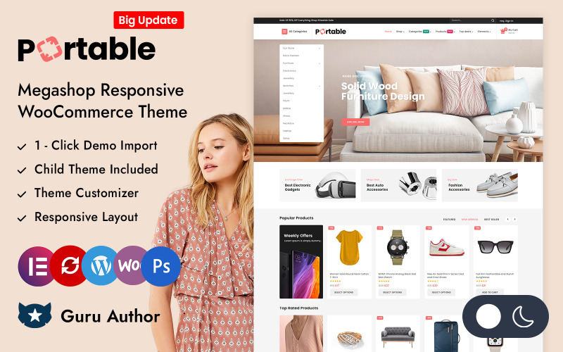 Portatile: tema reattivo Megashop Elementor WooCommerce