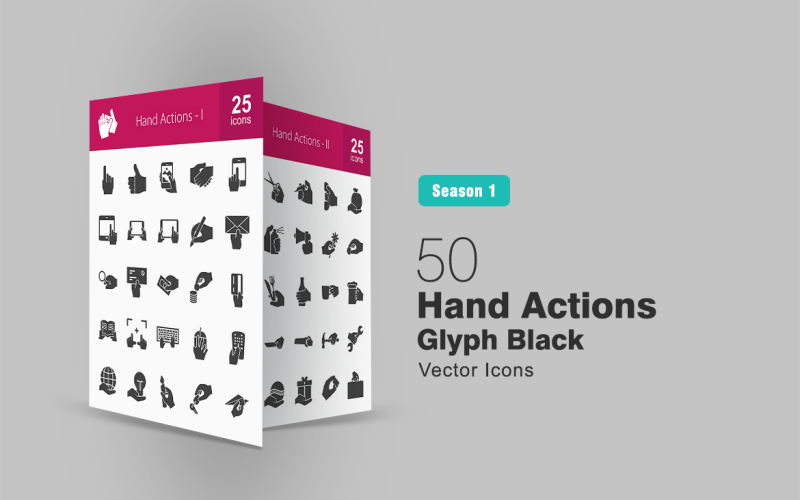 Set di icone del glifo con 50 azioni a mano