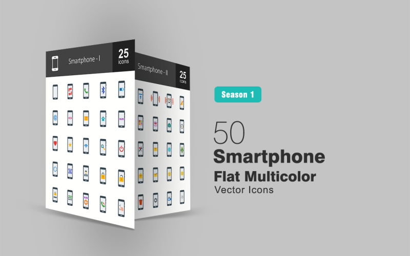 Download Набор иконок "50 Smartphone Flat Multicolor Icon Set" / 50 Smartphone Flat Multicolor Icon Set - Набор иконок на тему графика smartphone,icon,cell,phone,call,battery,email,code,screen,favorites,starred,wifi,power,restart,user,locked,passcode,pattern,gestures,vibration