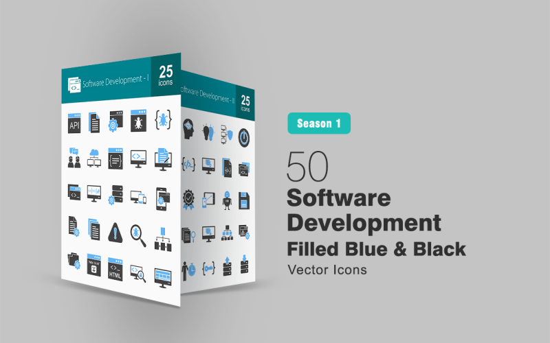 Download Набор иконок "50 Software Development Filled Blue &amp; Black Icon Set" / 50 Software Development Filled Blue &amp; Black Icon Set - Набор иконок на тему графика development,icon,software,developer,coding,programming,client,consultant,bug,code,console,content,dashboard,database,device,html,logic,network,puzzle,quality