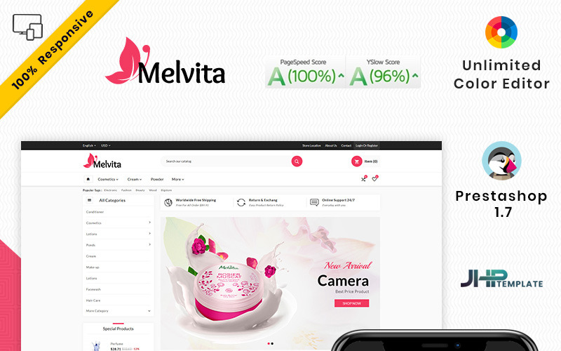 Tema de PrestaShop de Melvita Cosmetic Super Market