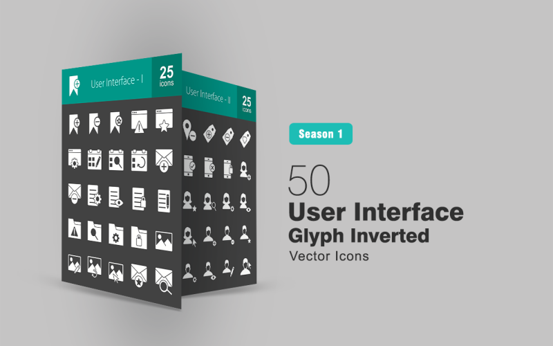Download Набор иконок "50 User Interface Glyph Inverted Icon Set" / 50 User Interface Glyph Inverted Icon Set - Набор иконок на тему графика user interface icon bookmark browser favourite webpage event sync envelop email document folder search view edit image location tag device