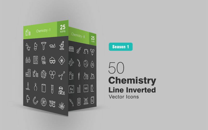 50 zestaw ikon odwróconej linii chemii
