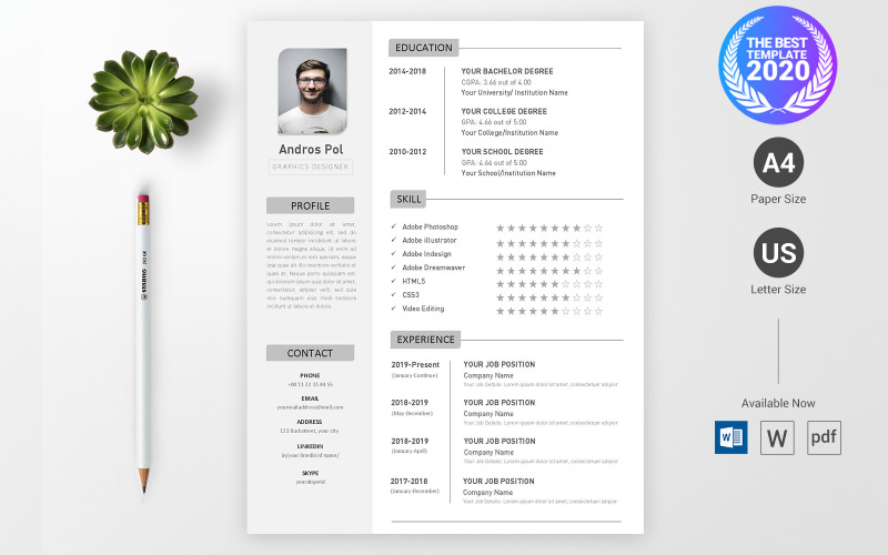 Download Резюме "Andros Pol – CV &amp; Resume Template" / Andros Pol – CV &amp; Resume Template - Резюме на тему графика a4,gray,resume,bright,cv,clean,cover,letter,creative,job,curriculum,vitae,design,template,docx,doc,editable,elegant,minimal,wprd