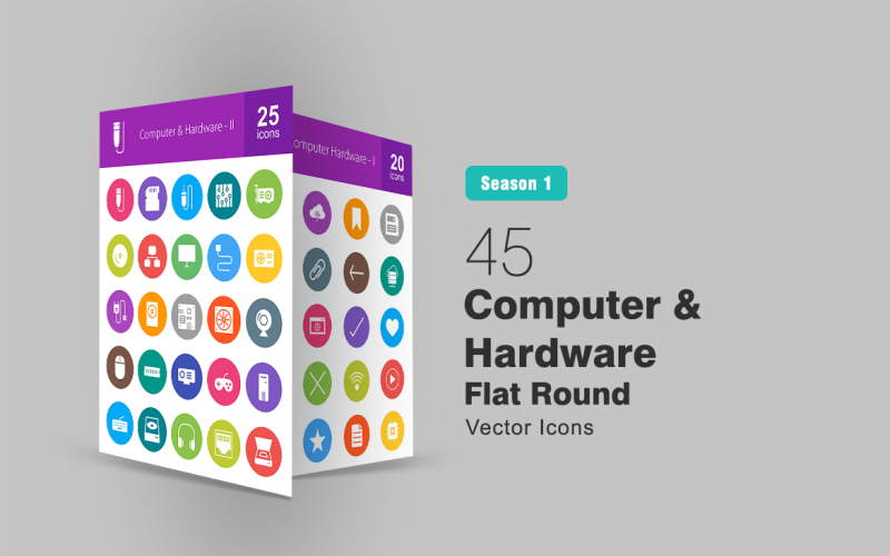 Download Набор иконок "45 Computer & Hardware Flat Round Icon Set" / 45 Computer & Hardware Flat Round Icon Set - Набор иконок на тему графика usb icon computer hardware and processor screen monitor desktop power cable computing technology wifi signals headphones upload data communication iconbunny
