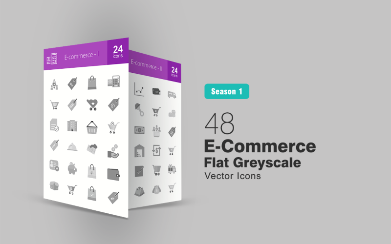 Download Набор иконок "48 Ecommerce Flat Greyscale Icon Set" / 48 Ecommerce Flat Greyscale Icon Set - Набор иконок на тему графика ecommerce icon online shopping marketing shop cart cash monetary money currency savings statistics coins store transaction discount order iconbunny flat