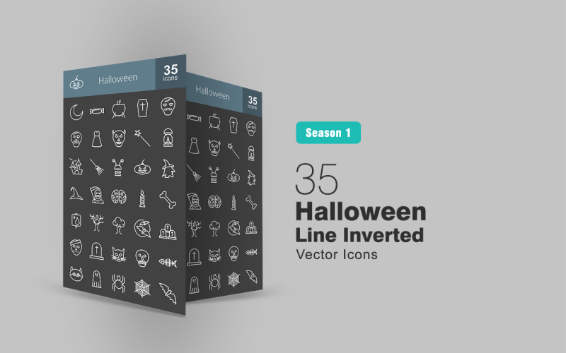 35 Halloween Line Inverterad Ikonuppsättning