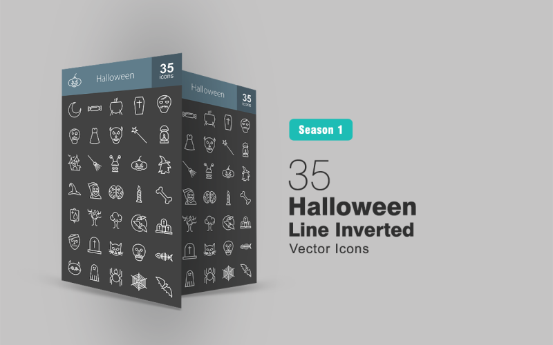35 Halloween vonal fordított ikon készlet