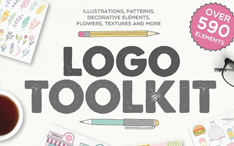 Download Шаблон логотипа "Toolkit [ Over 590 Elements ] Logo Template" / Toolkit [ Over 590 Elements ] Logo Template - Шаблон логотипа на тему графика logo toolkit logos branding web site blog shop store cover magazine business flower frames decorative elements textures patterns sunburst mandala