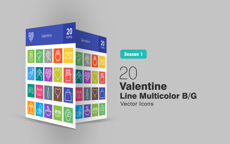 Download Набор иконок "20 Valentine Line Multicolor B/G Icon Set" / 20 Valentine Line Multicolor B/G Icon Set - Набор иконок на тему графика valentine icon balloon cake chocolate diamond dinner drinks flower gift ring romance rose strawberry stuffed bear sweets wine envelope iconbunny