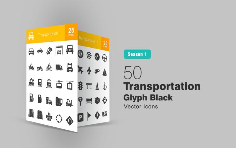 50 vervoer Glyph Icon Set