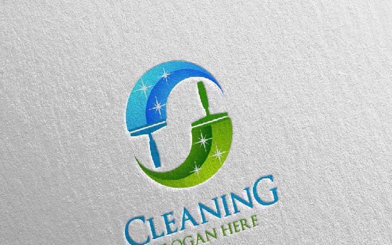 Download Шаблон логотипа "Cleaning Service with Eco Friendly 14 Logo Template" / Cleaning Service with Eco Friendly 14 Logo Template - Шаблон логотипа на тему графика cleaning logo maid service housework vector icon house wash broom work household brush dust water clean housekeeping mop