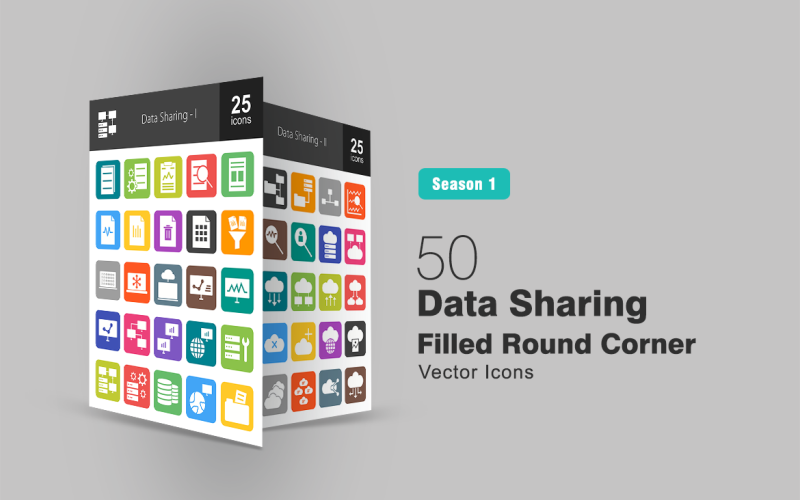 Download Набор иконок "50 Data Sharing Filled Round Corner Icon Set" / 50 Data Sharing Filled Round Corner Icon Set - Набор иконок на тему графика data icon sharing documents management find business charts analysis filter network cloud connection global servers file shared folders connectivity access