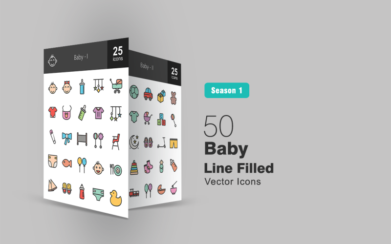 Download Набор иконок "50 Baby Filled Line Icon Set" / 50 Baby Filled Line Icon Set - Набор иконок на тему графика baby icon boy girl feeder stroller bib milk bottle toy pin ribbon cot diaper balloon napkins duckling horse ball iconbunny
