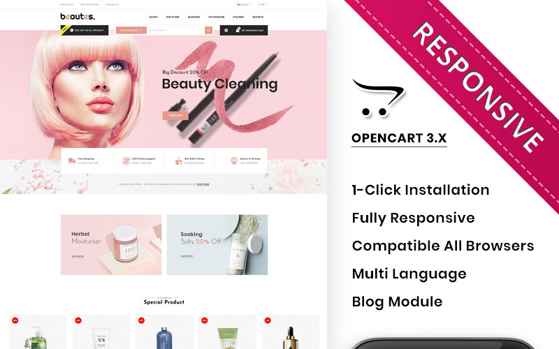Beautes - A Mega kozmetikai üzlet OpenCart sablonja