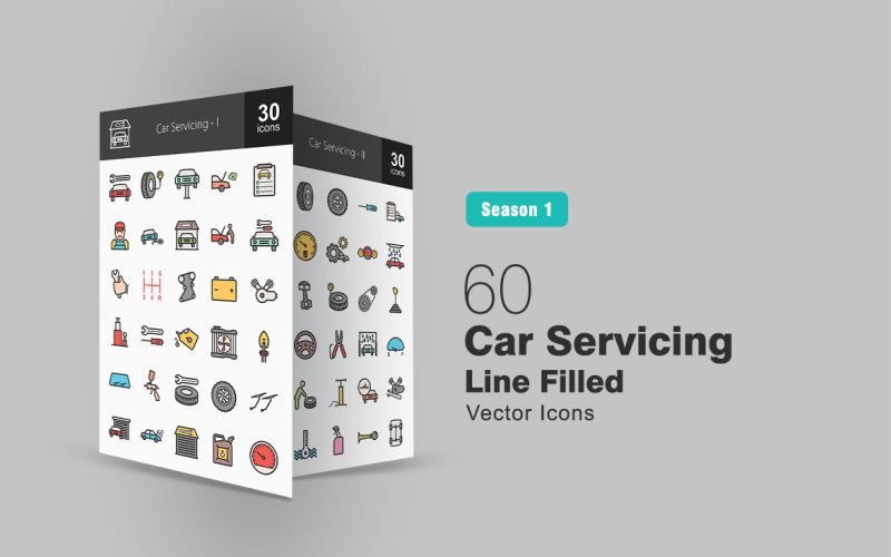 Download Набор иконок "60 Car Servicing Filled Line Icon Set" / 60 Car Servicing Filled Line Icon Set - Набор иконок на тему графика car icon servicing repair tyre oil mechanic service station engine wrench shifter battery motor jack tools windshield garage auto mobile